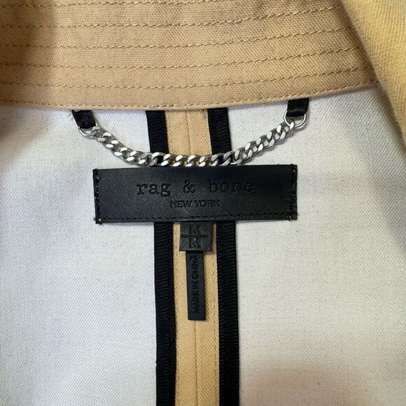 Rag and Bone Ludlow Belted Collared Cotton Gabardine Trench Coat Beige Medium - Picture 11 of 14